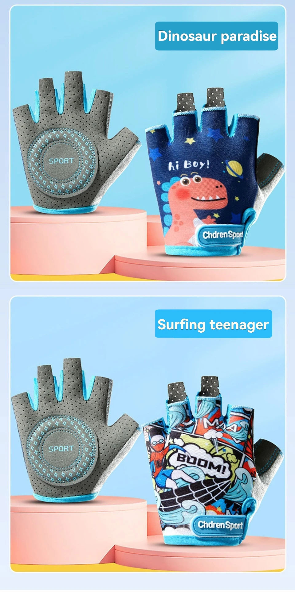 KoKossi Children's Sports Riding Gloves Half Finger Breathable Sweat Absorbing Anti Slip Boy Girl Training Exercise Protection