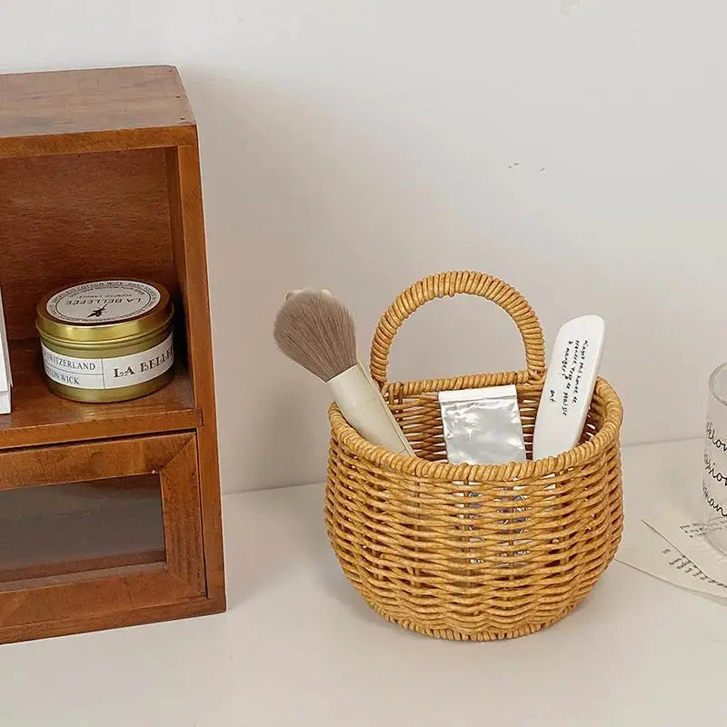 Kitchen Storage Basket With Handle Cute Wall Hanging Woven Basket Kawaii Hanging Storage Basket Kitchen Sundries Organizer