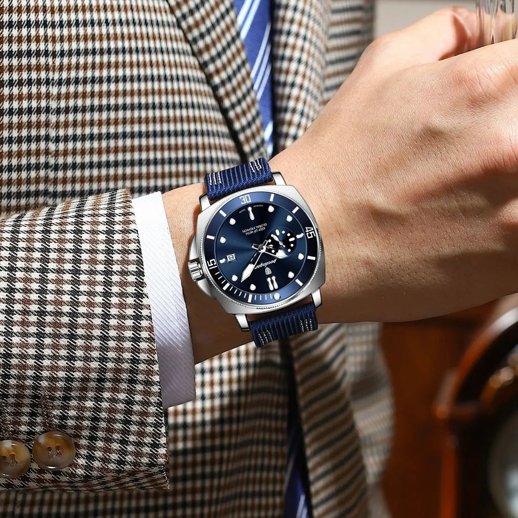 POEDAGAR Sport Military Men Clock Waterproof Luminous Date Top Luxury Watch For Man Nylon Leather Quartz Men's Watches Reloj+Box