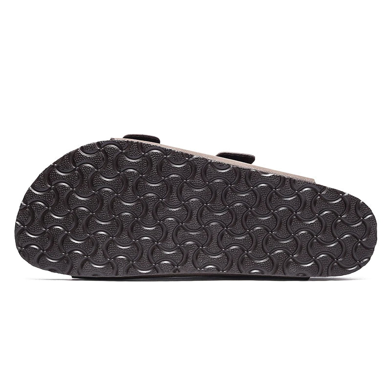Summer Men Women Cork Slippers Clogs Microfiber Leather Slides Casual Slip On Sandal Double Buckle