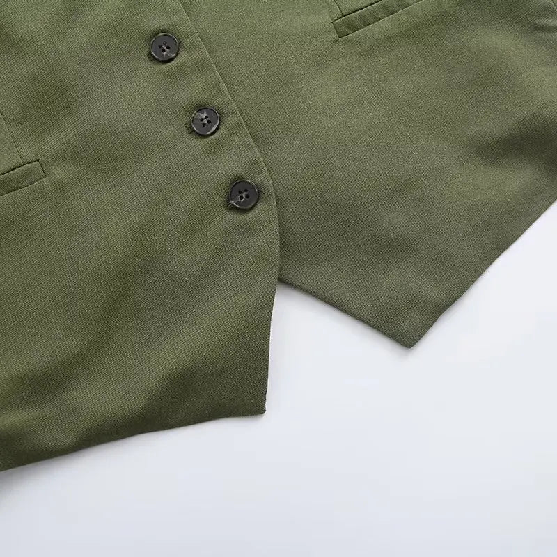 Retro Linen Office Lady Women Suits V Neck Vest Blazer Commuter Wide Leg Shorts Fashion 2024 Summer Vintage 2 Piece work clothes