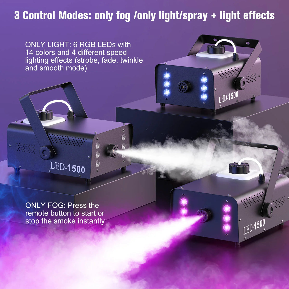 U'King 1500W Smoke Machine RGB 6 LED Fog Machine with Remote Control for DJ Disco Party Christmas Stage Effect Fogger Machine