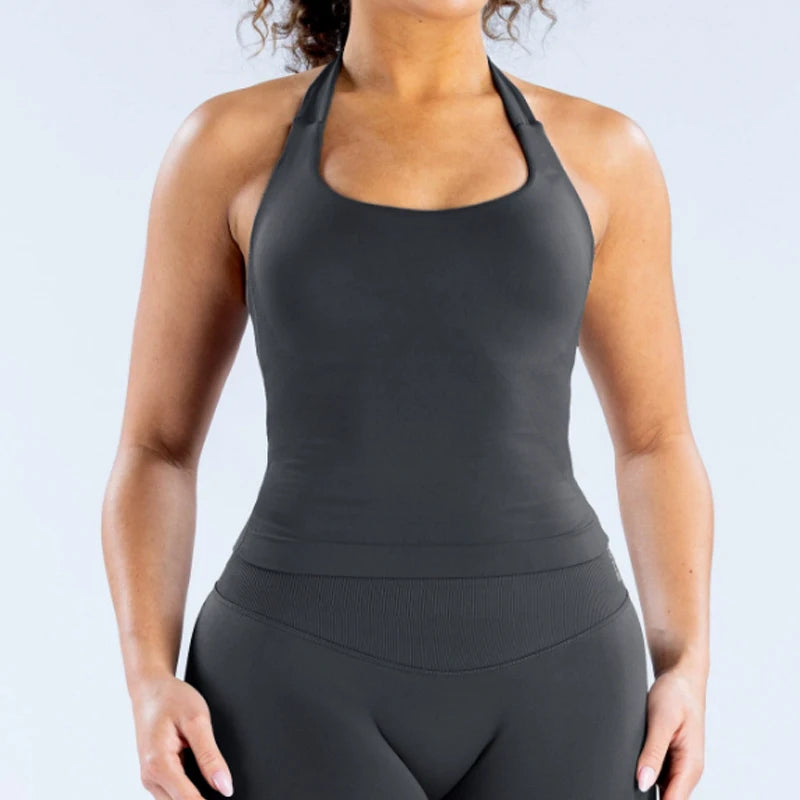Women Halter Neck Workout Set Seamless Tank Top High Waist Leggings Yoga Gym Fitness Sportswear 2PCS Set