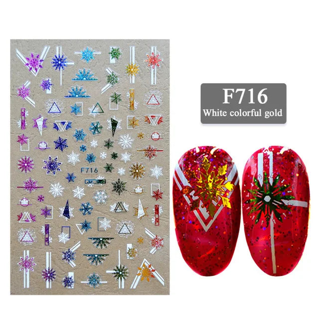 Autumn and Winter Blue Landscape Lines Flowers Birds Butterfly 3D Stickers Nail Art Decals Nail Parts Christmas Nail Stickers