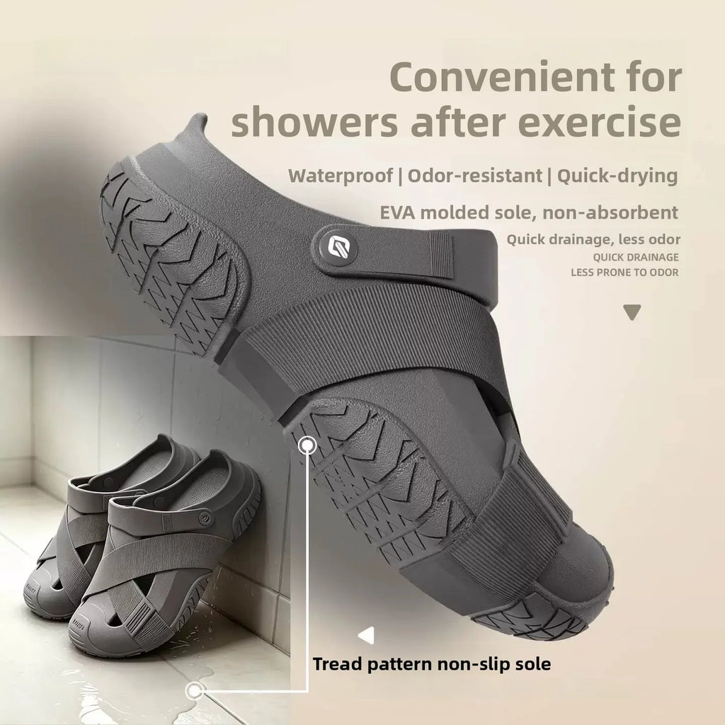 Men's Thick Bottom Sandals Full Coverage Outdoor Sports Waterproof Breathable Summer Slip-On Stream Trudging Beach Shoes