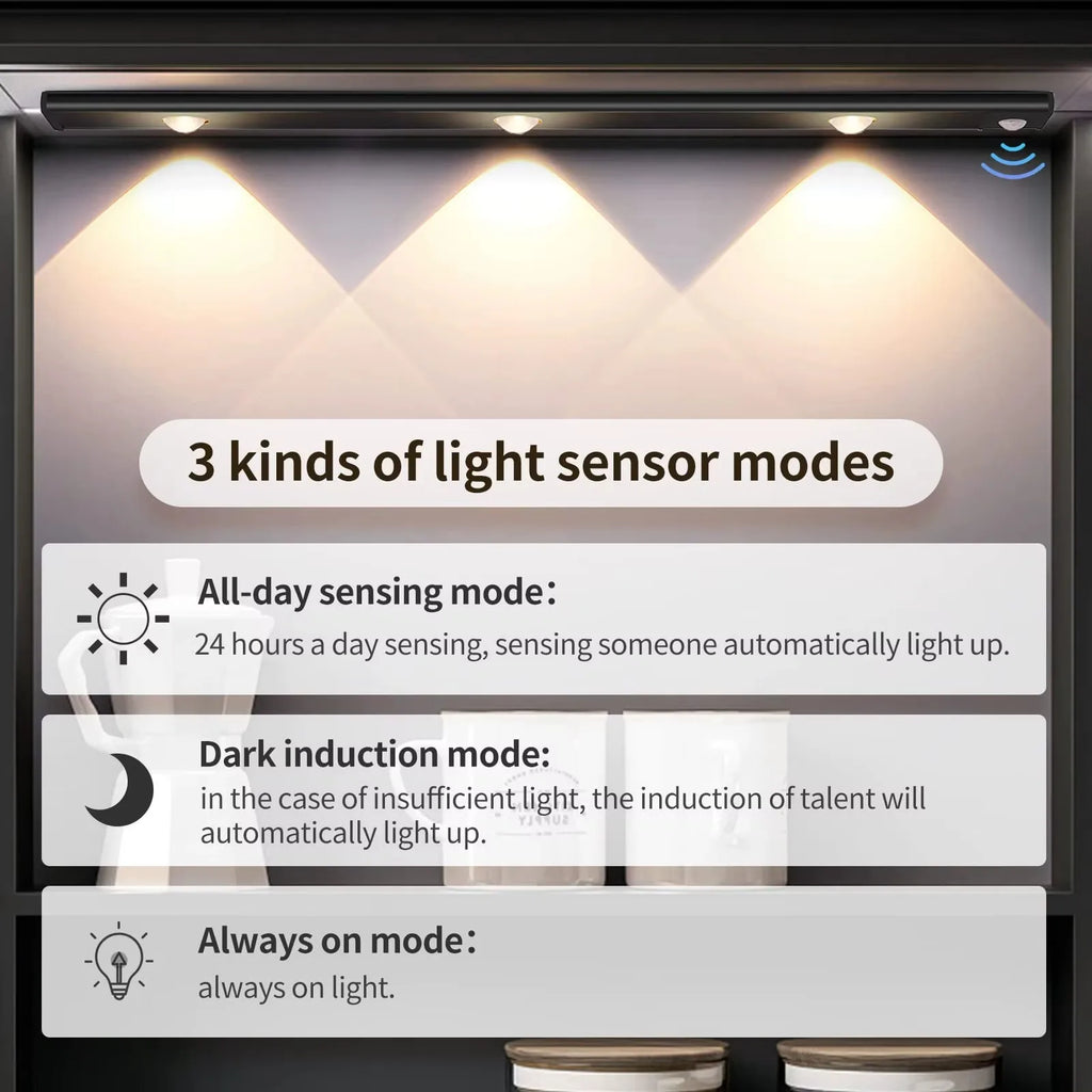 LED Ultra Thin Under Cabinet Lights Motion Sensor Wireless Night Light,3 Color Dimmable Light For Kitchen Bedroom Wardrobe