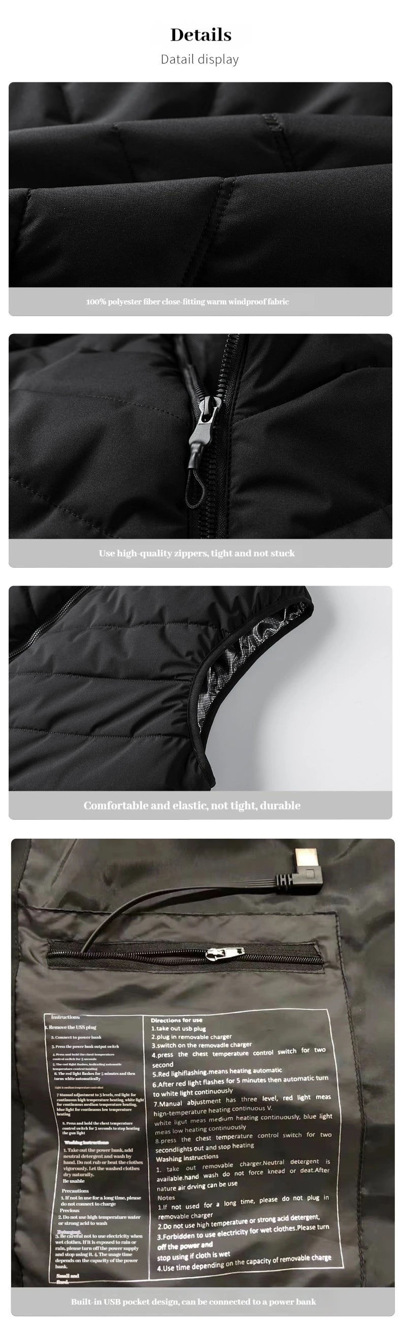 New 11 Wheel Drive Unisex Heating Suit for Men USB Smart Heating Vest for Men, Electric Heating Graphene Heating Suit