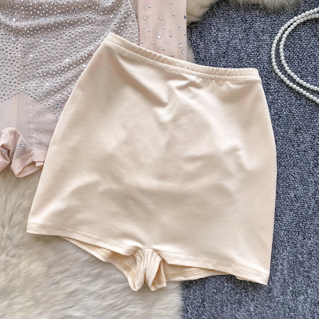 SINGREINY Summer Thin Sheer Sexy Bodysuit Long Sleeve Zipper With Shorts Design Rompers Beadings Streetwear Women Mesh Playsuits