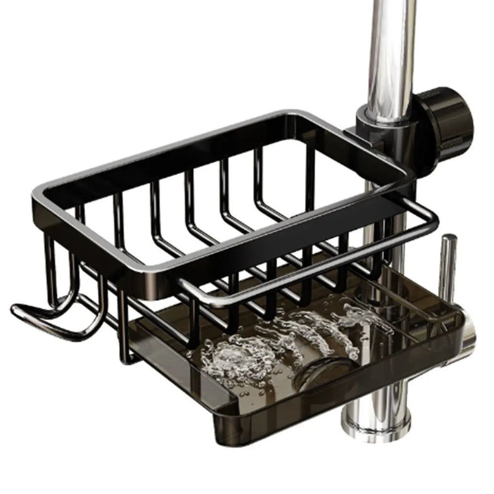 Kitchen Sink Faucet Organizer Aluminum Over Faucet Sink Caddy Organizer Multifunction Organizer Rack Work with Round Water Pipe