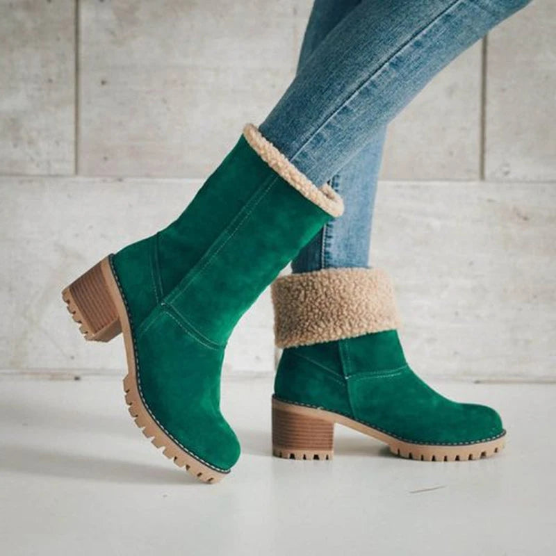 Winter Fashion New Casual and Comfortable Fashion Boots Plus Velvet Warm Square Heel Round Toe Solid Color Women's Boots