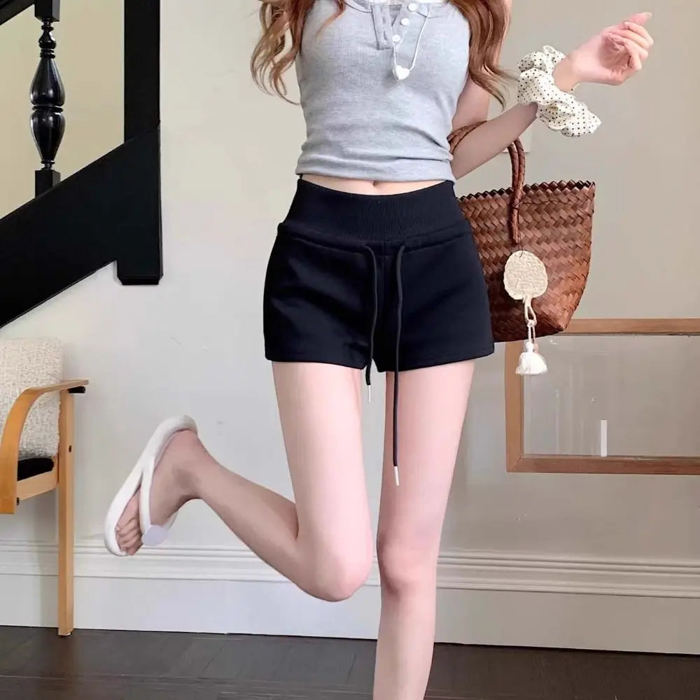 Drawstring High Waist Shorts Pajamas Pants Slim Fit Hot Woman Short Pants Trousers American Style Summer Casual Shorts