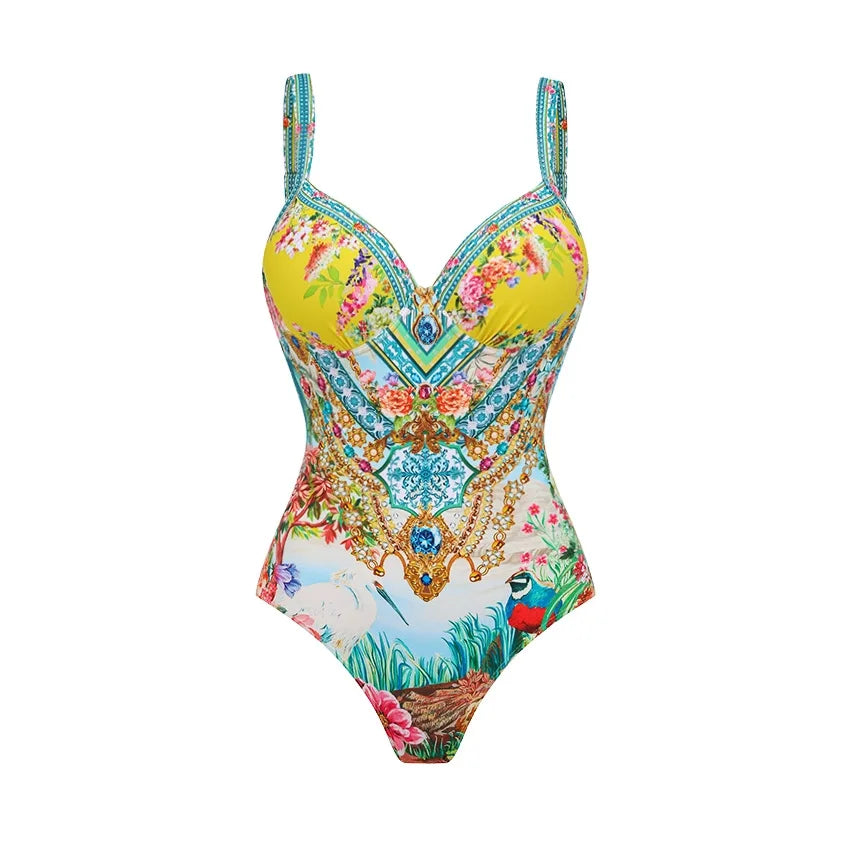 Retro Bikini Printed Fashion Two Piece Swimsuit And Cover Up With Skirt Tight Women's Bandage Summer Beach Luxury Elegant