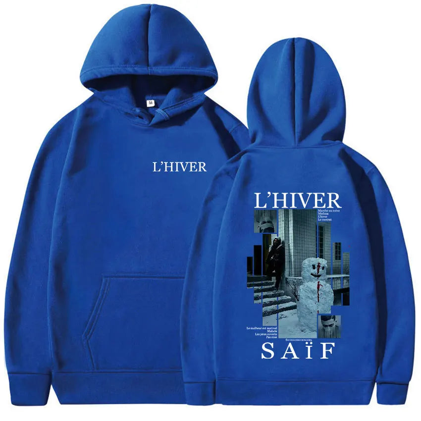 Rapper L'HIVER Saif Album 2025 New Hoodie Men's Hip Hop Fleece Pullover Sweatshirt Retro Long Sleeve Oversized Hoody Streetwear