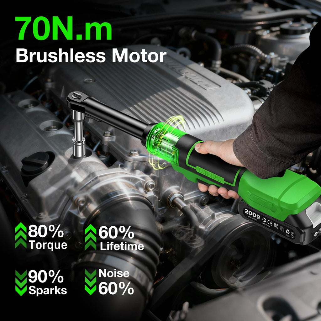 TaskStar 21V Cordless Ratchet Wrench 6.3-inch Extension Bar 70N.m 3/8-inch Electric Wrench with LED Light, 1/4&1/2-inch Adapter, 2 2000mAh Batteries, 8 Sockets, Charger