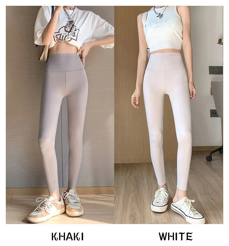 BIVIGAOS Summer New White Khaki Shark Leggings Women Thin High Waist Slim Legs Skinny Leggings Sports Fitness Leggings Spring