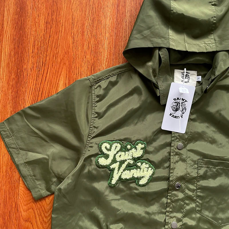 ST VANITY Embroidered Casual Sports Trench Coat with Hooded Short Sleeves