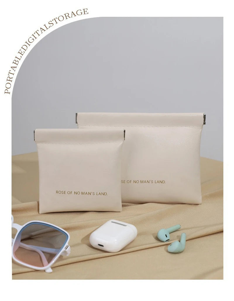 Automatic Closed Purse Bag Mini PU Separate Earphone Charging Cable Storage Bag Portable Zero Wallet Coin Lipstick Storage Bag