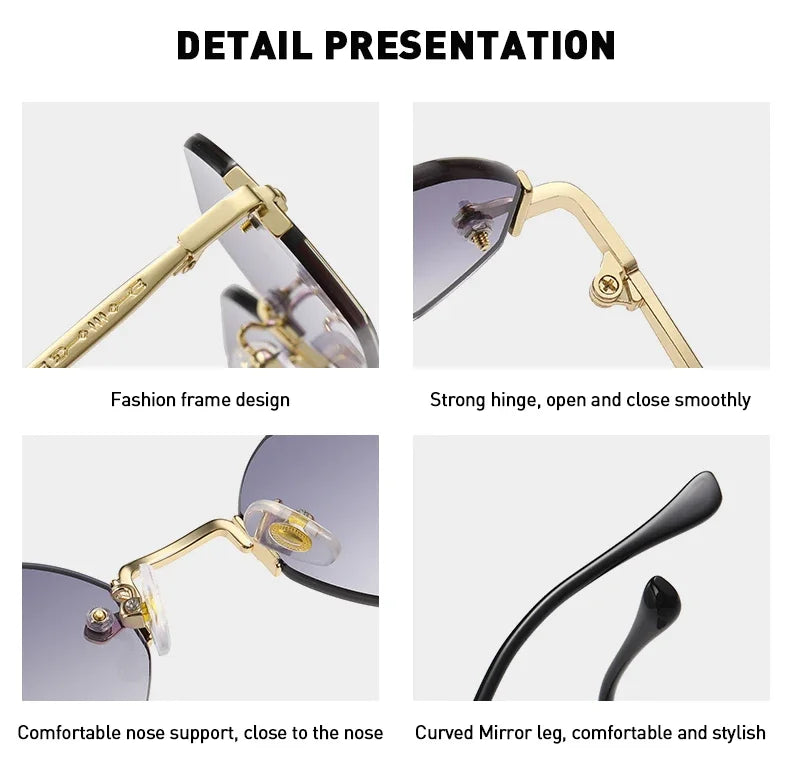 Vintage Rimless Polygon Sunglasses Women Men Luxury Brand Designer Popular Travel Small Frame Sun Glasses Ladies