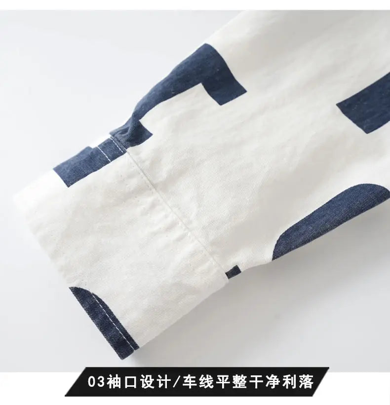 Men Clothing Spring Autumn Trendy Vintage Letter Print Lapel Shirt Simple Casual Long Sleeve Pocket Loose Tops Camisa Masculina