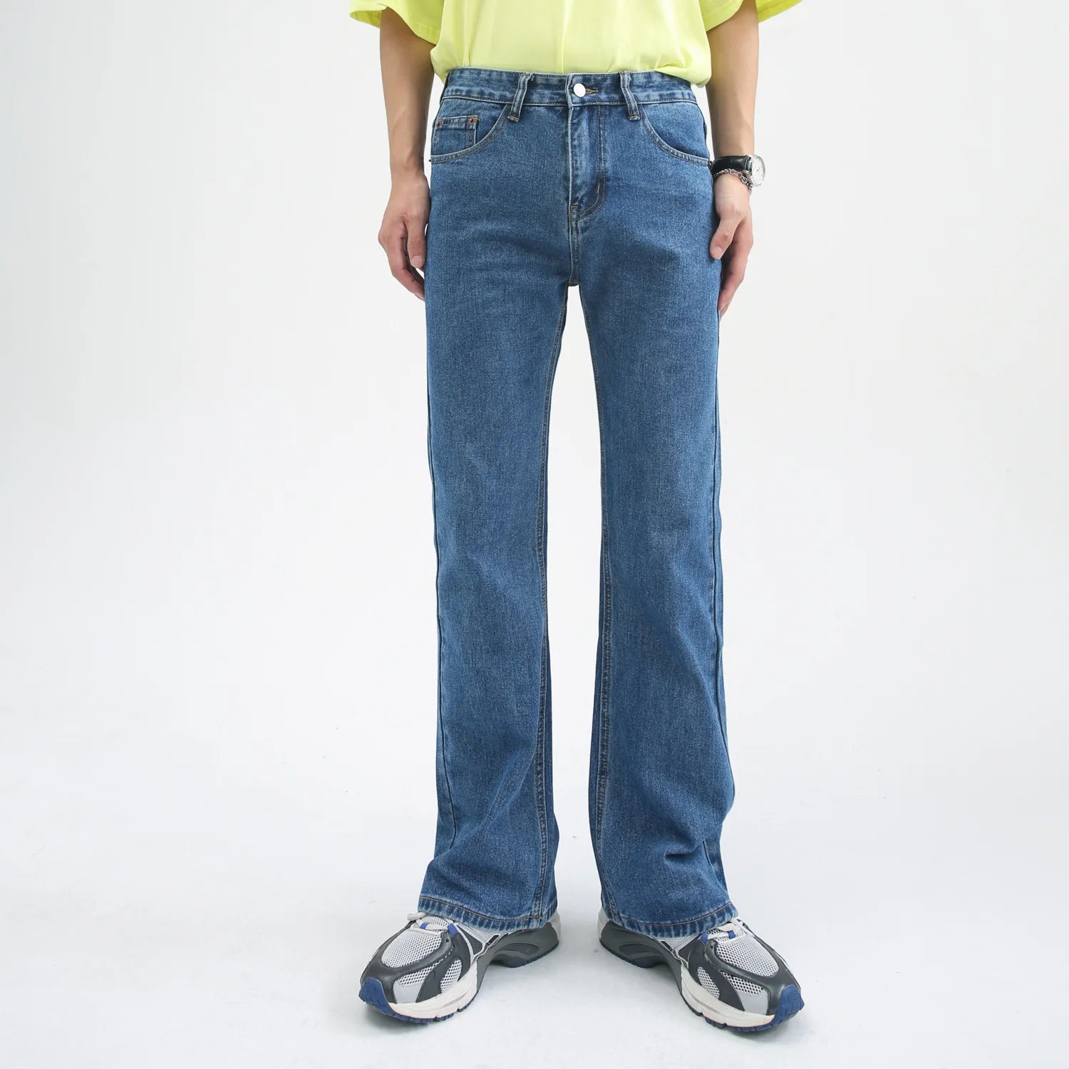 2025 New Male Japan Korea Style Vintage Denim Trousers Pant Men High Street Hip Hop Casual Hole Small Flare Jeans Pant
