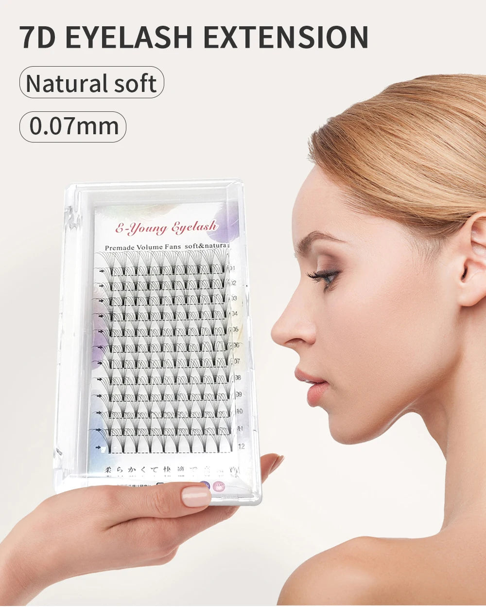 E-young 2d Premade Lashes Volume Fans Short Stem C/D Curl 0.1mm Natural False Eyelashes Extensions Premade Fans Wholesale Makeup
