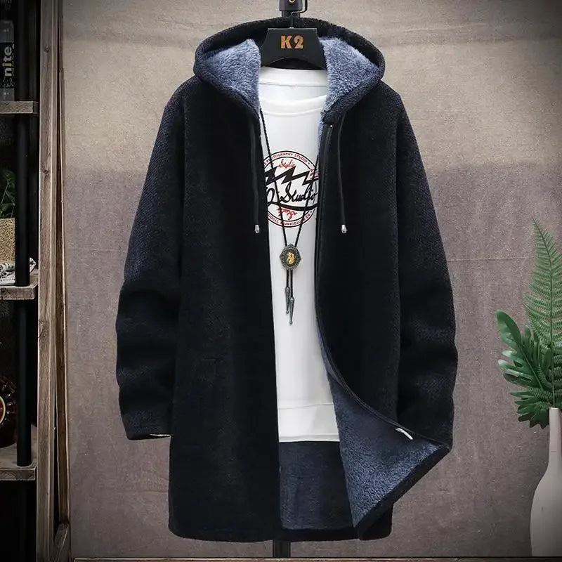 Winter Men Sweater Fleece Cardigan  Jacket Men\'s Slim Sweaters Winter Long Hooded Sweater Thick Warm Coat Mens Clothing 2026
