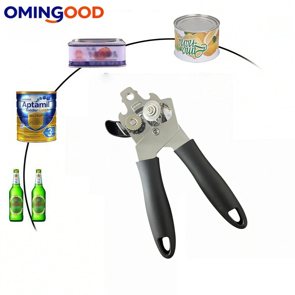 Multifunctional Stainless Steel Can Opener with Grip Side Cut Professional Kitchen Gadget for Tins And Bottles