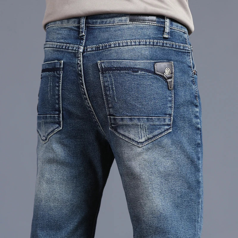 Men's Skinny Grey Jeans Fashion Casual Elastic Cotton Slim Korea Blue Biker Pencil Denim Trousers Male Hip Hop Brand Clothing