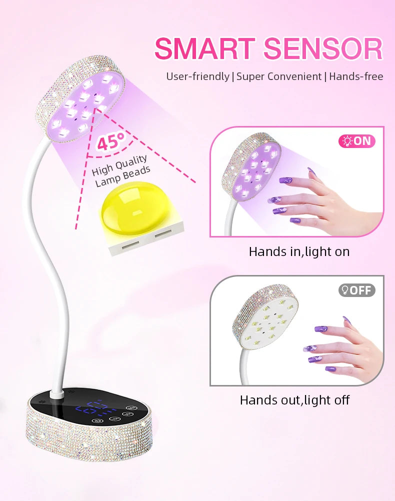 Wireless UV LED Nail Lamp 36W Rechargeable Mini Gel Dryer with Auto Sensor Timer and 360° Rotating Neck for Manicure on the Go