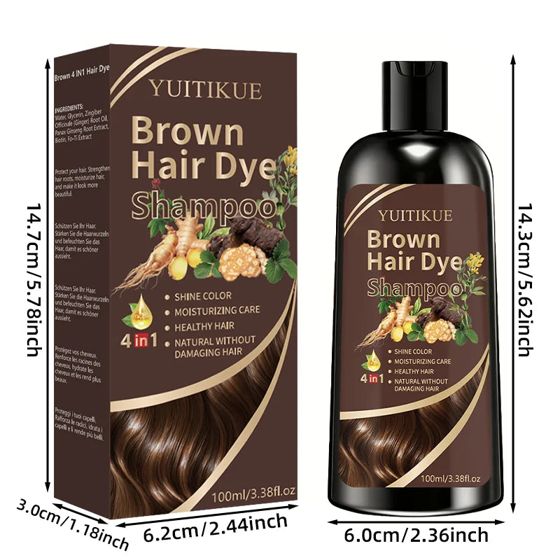 YUITIKUE Brown Hair Dye Shampoo 100ml 4-in-1 Moisturizing Care, No Damage & Fast Gray Hair Coverage