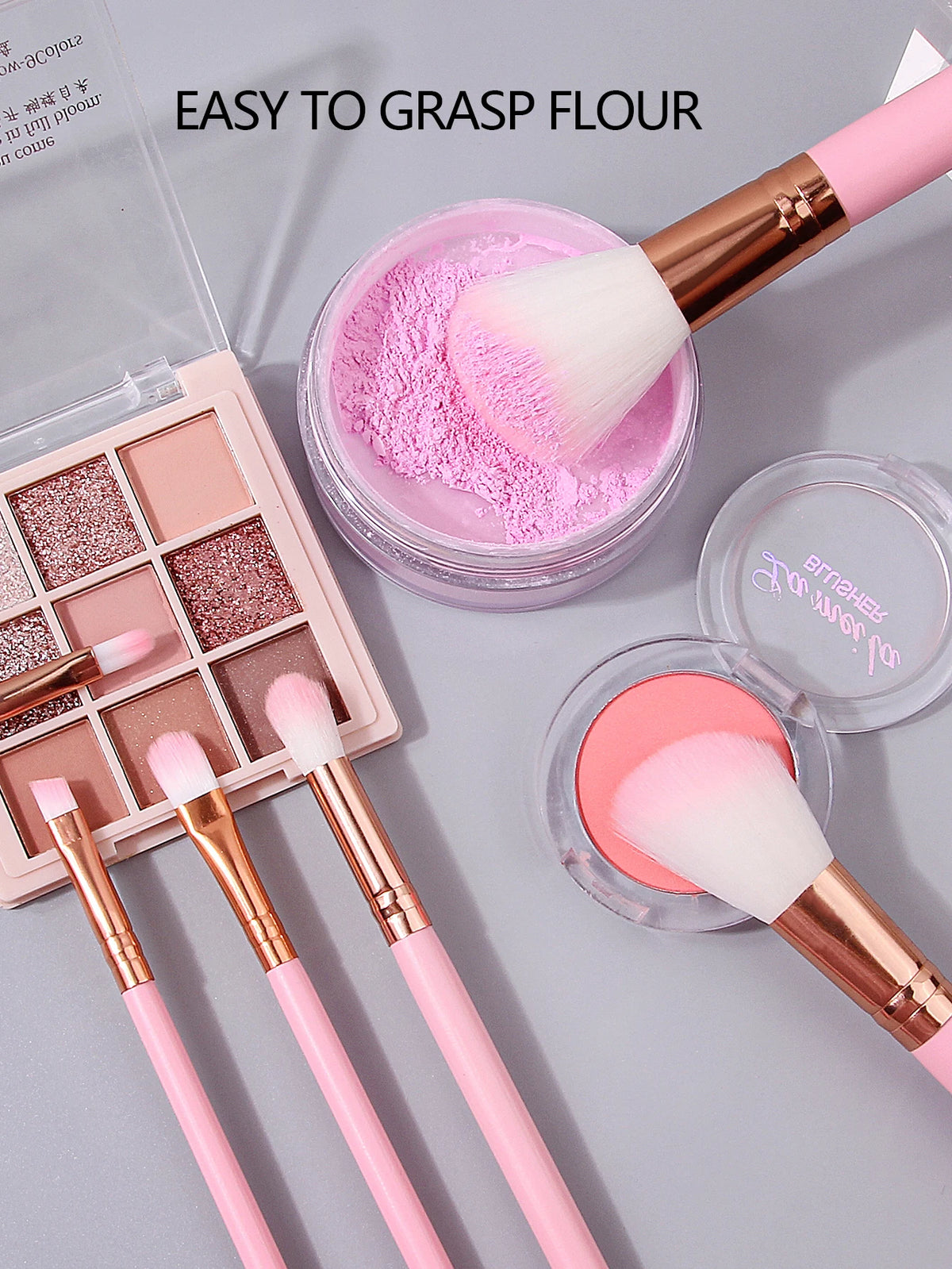 19PCS Set of 12 Beginner Makeup Brushes +3Pcs Non-Powder Makeup Eggs +3Pcs Triangular Powder Puff +1Pcs Storage Bag
