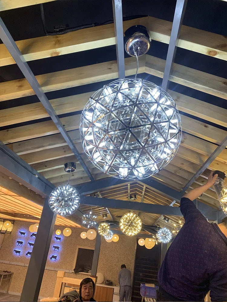Stainless Steel Led Chandelier Light Shop Spark Ball Full Sky Star Milk Tea Restaurant Exclusive Network Bar Art Decoration Lamp