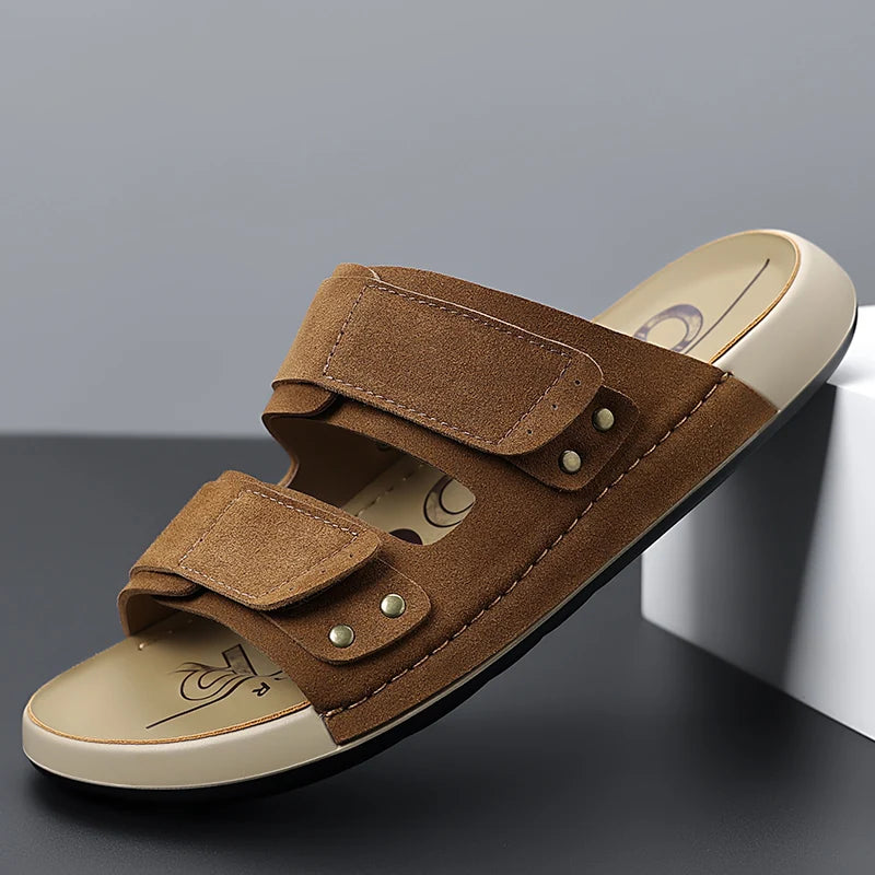 Men Sandals Canvas Luxury Pu Leather Men's Beach Sandal Footwear 2026 Autumn Male Casual Shoes Comfort Anti Slip Outsole Adult 7