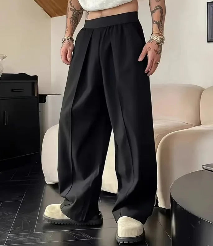 Men's Wide Leg Pants Casual Loose Fit Streetwear Trousers Fashion Hip Hop High Street Man Jogger Pant Solid Color Suit Pants