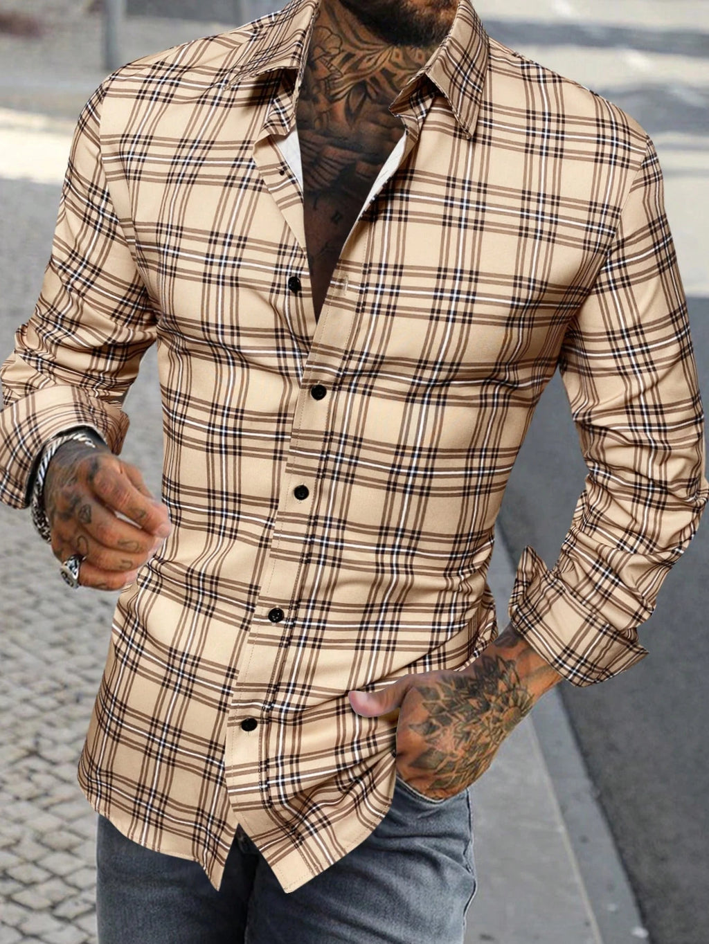 Men's long-sleeved Shirts Casual Shirts Plaid multi-color Pattern Shirts Retro Shirts Autumn And Summer long-sleeved Shirts