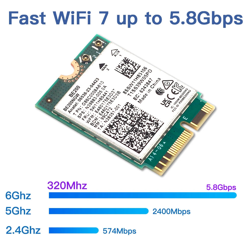 WiFi 7 For BE200 Wireless Network Card Bluetooth 5.4 WiFi BE200NGW NGFF Adapter 802.11AX 2.4G/5G/6GHz for Win10/11 PC