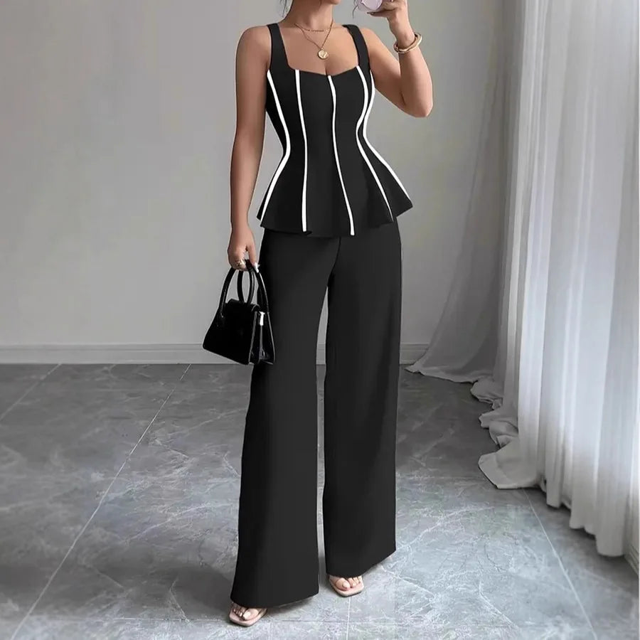 2026 Solid Color Elegant Two-piece Set Sexy Tube Top And Wide-leg Pants Outfit Vestidos Y2k Office Wedding Guest Business Casual