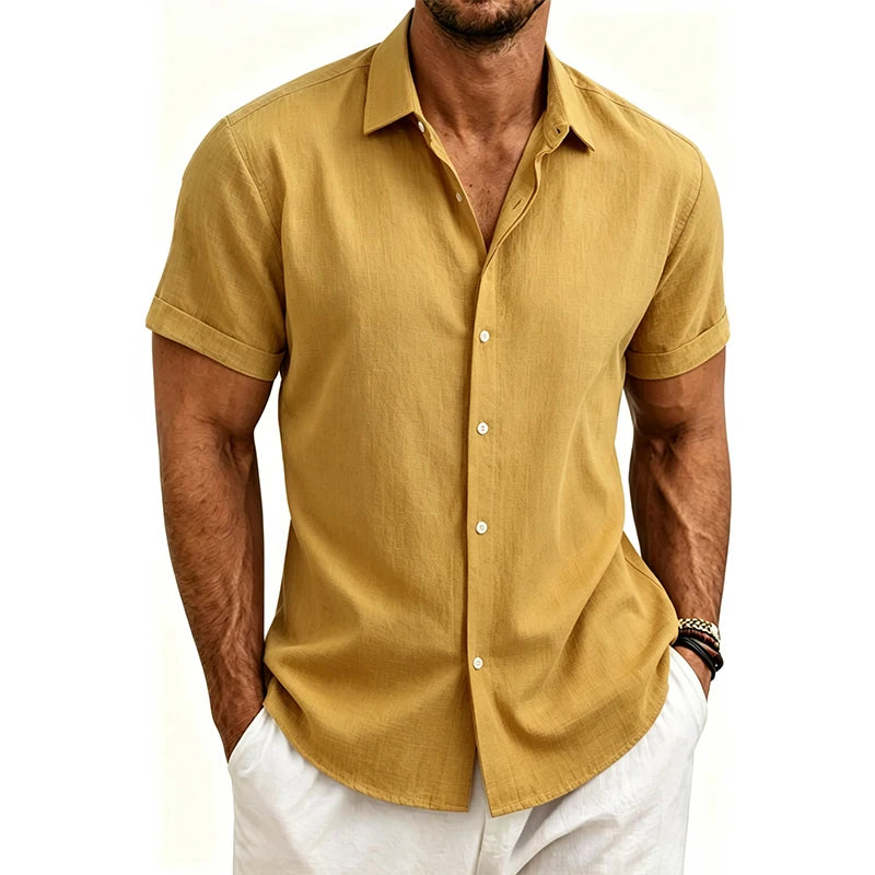 2026 Men's Simple and Fresh Shirt - Street Fashion Loose Quick-Drying Casual Shirt-Hawaiian Vacation Style Solid Collar Cardigan