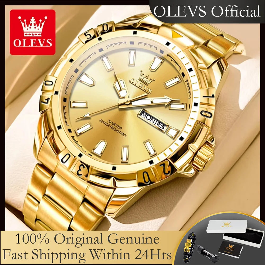 OLEVS 5560 Luxury Brand Man Quartz Watch Waterproof Stainless Steel Strap Watches for Men Dual Calendar Business Men Wristwatch
