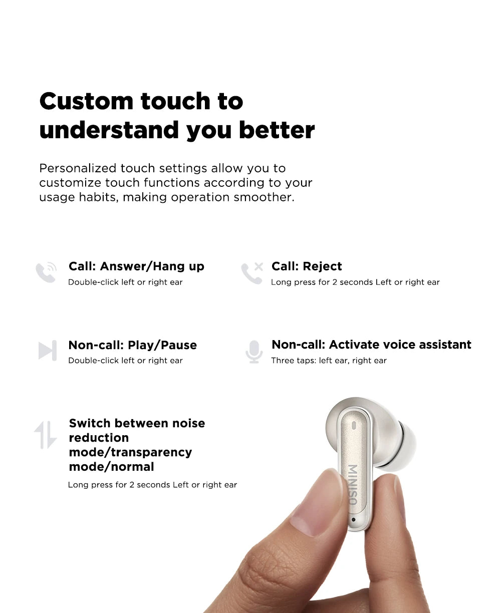 MINISO MS106 Bluetooth V6.0 Earphones TWS In-Ear Wireless Headphones AI Translator Earbuds Comfortable Ultra-light Earbuds