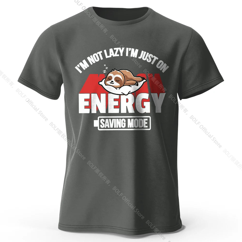 Men's Saving Mode Printed T-Shirt 100% Cotton Oversized Tech Graphic Tees for Women Summer Tops Geek Streetwear