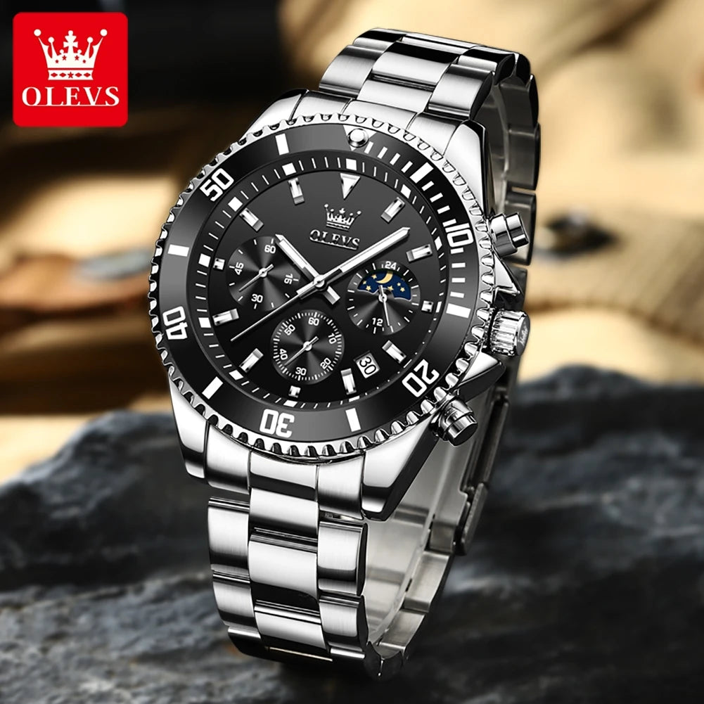 OLEVS 2870 Gold Men Watch Luxury Original Diving Series Men Watch Calendar Moon Phase Chronograph Sport Men Quartz Watch Gift
