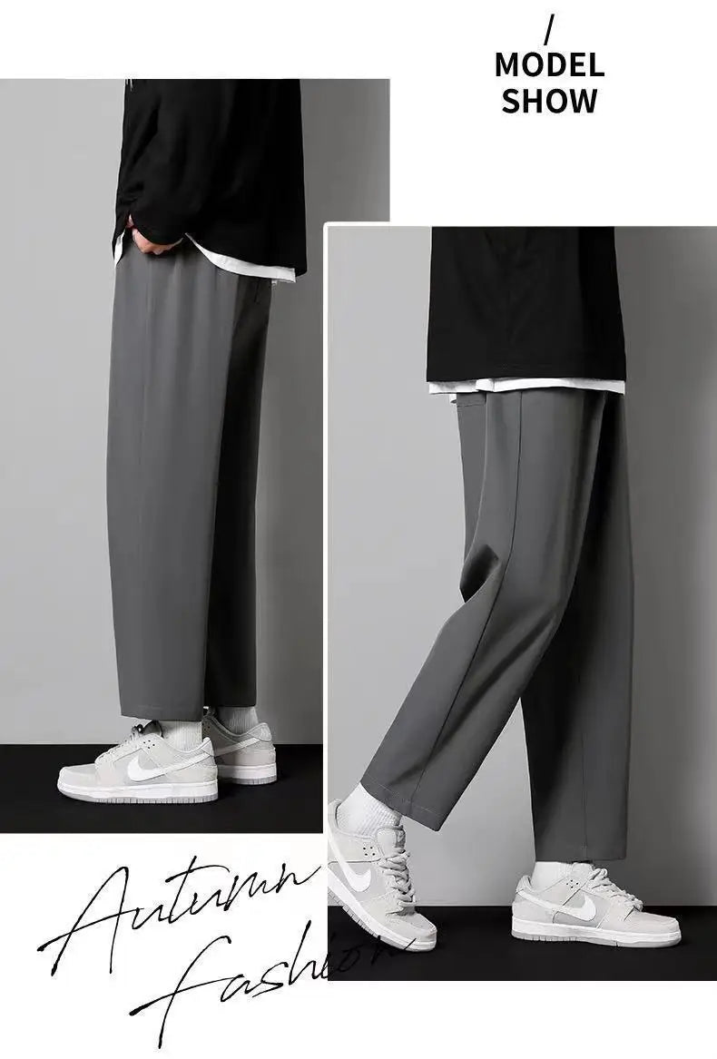 Ice Silk Pants Men's Summer Trousers Men's Trend Loose Straight Thin Casual Pants All-match Breathable Sports Pants Men