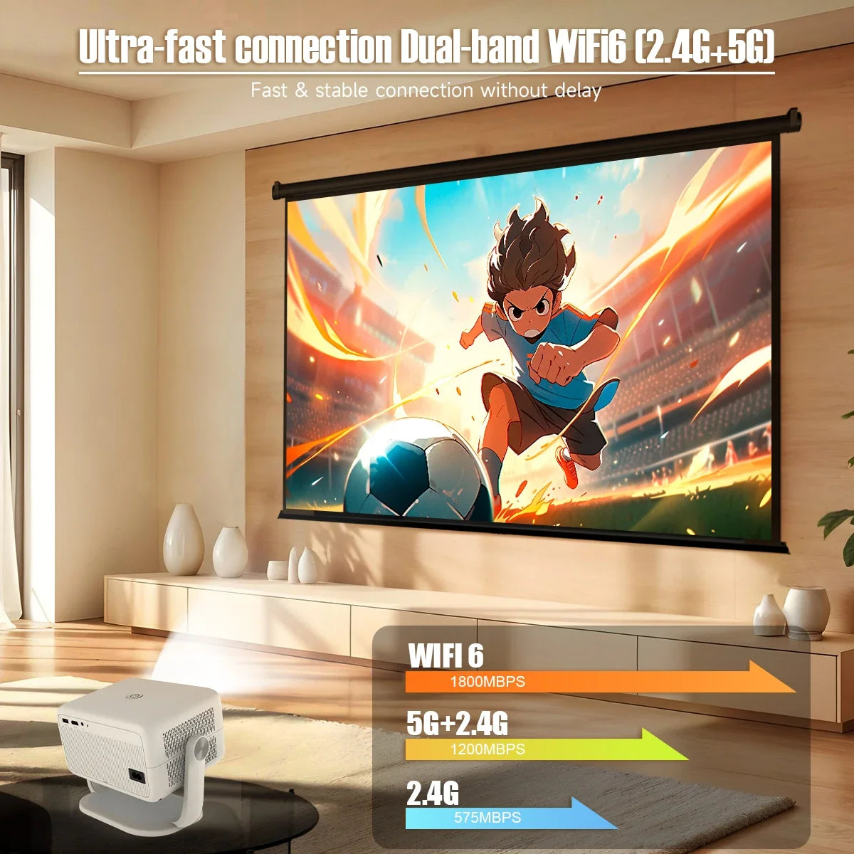 Magcubic L018 650ANSI 1080P Native Projector, 360° Rotation, Auto Focus & 6D Keystone, Android 14 WiFi6 BT5.4 8K Decoding Portable