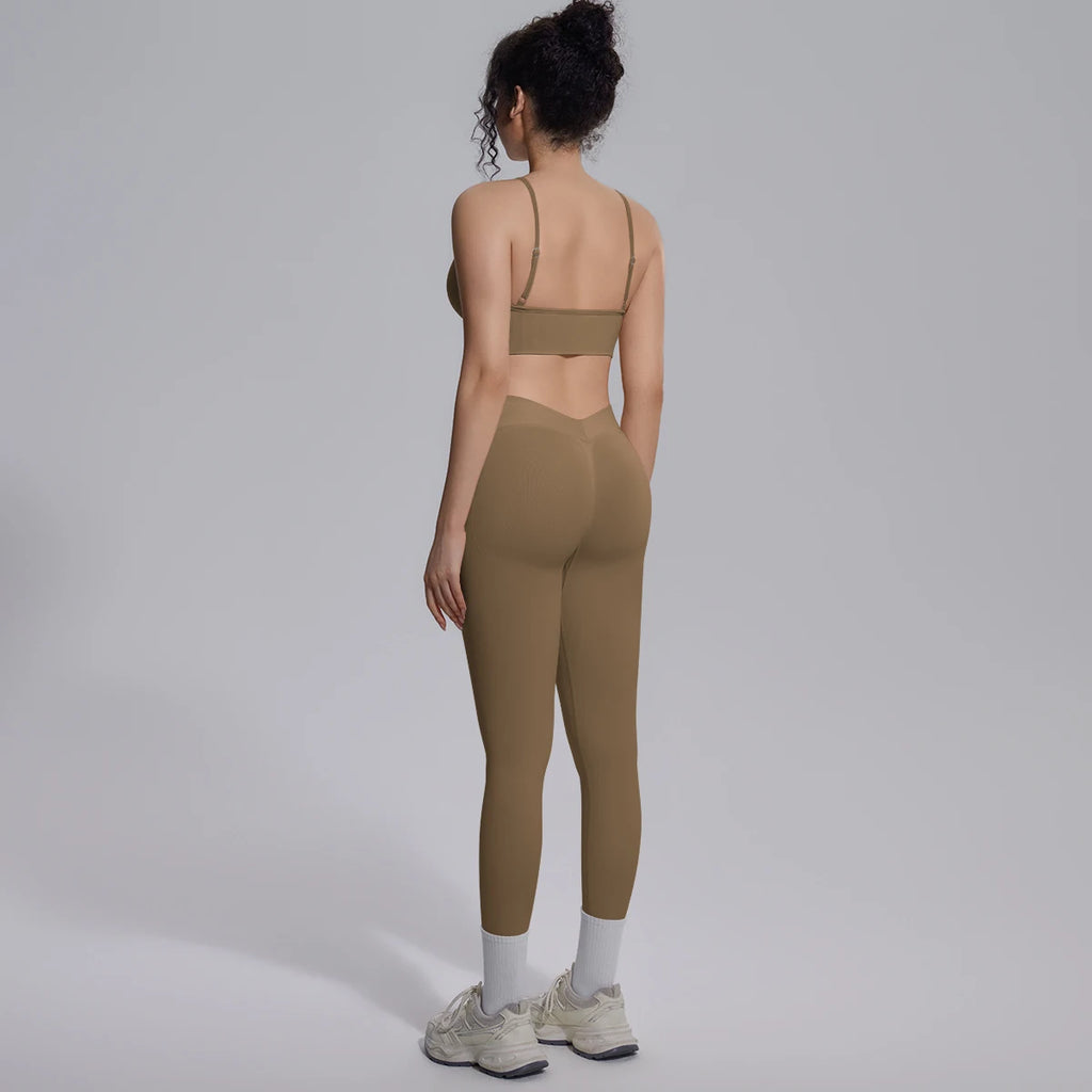 2PCS Woman Yoga Set Shockproof Workout Top Sexy Yoga Bra with Chest Pad High Stretch Seamless Fitness Pants Gym Yoga Set