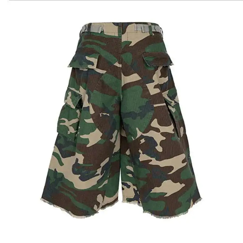 PFNW Men's Summer 2025 New Camouflage Calf-length Cargo Pants Buckle Belt Drawstring Men's And Women's Casual Shorts 28W6060
