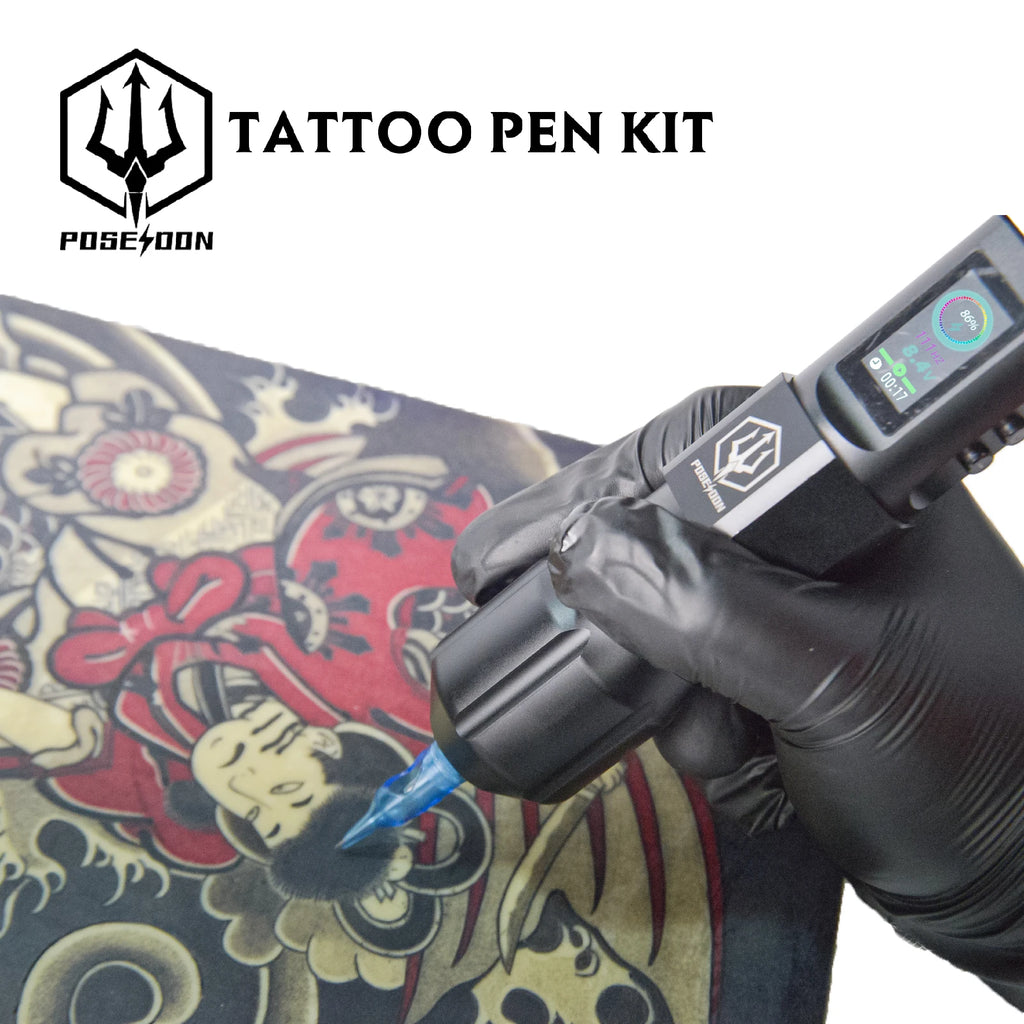 Tattoo Kit Or Tattoo Machnie POSEIDON New Cool Tattoo Pen Kit For Permanent Makeup Tattoo Machine Kit Wireless Tattoo Gun Kit