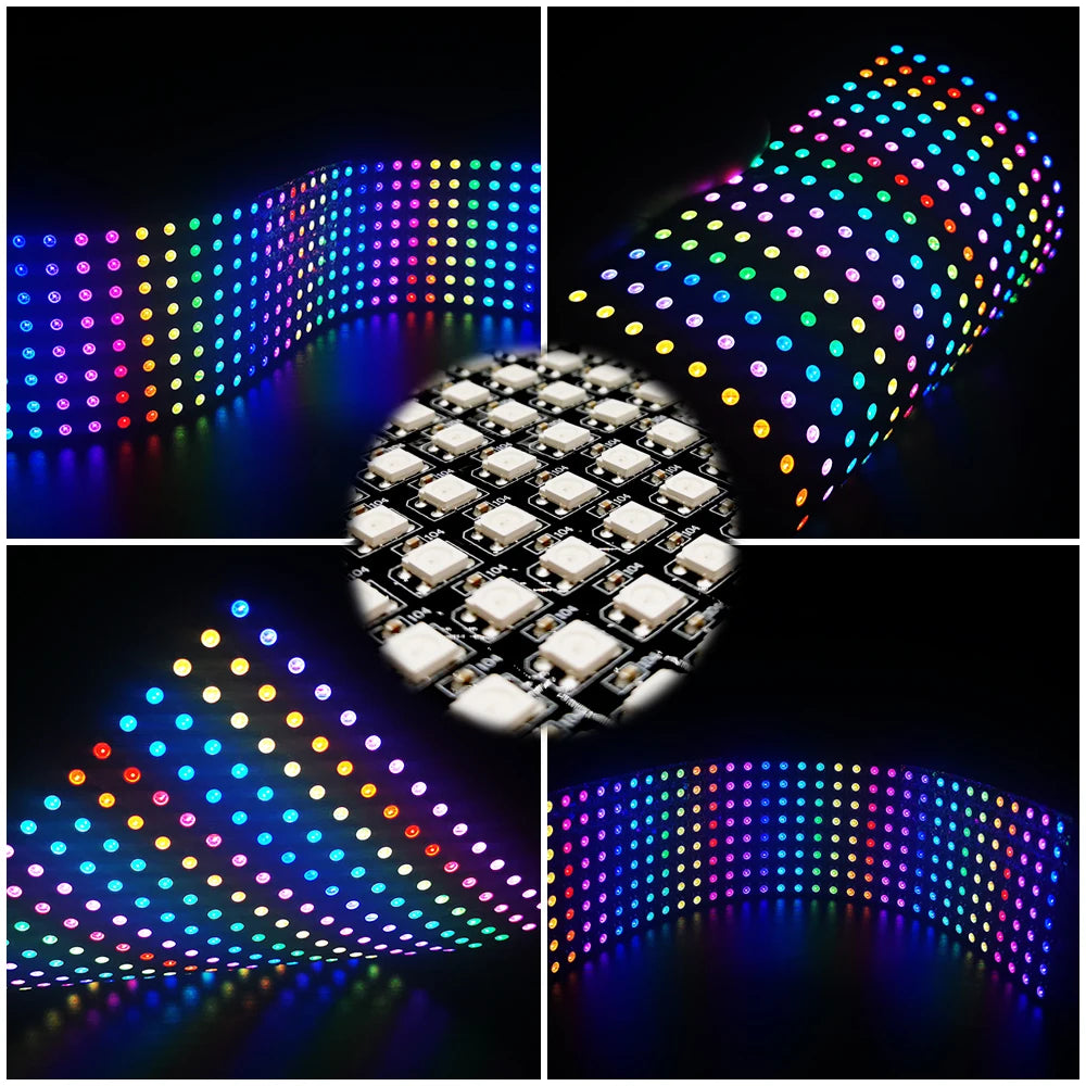 1~10Pcs WS2812B RGB LED Digital Flexible Panel WS2812 Individually Addressable Module Matrix Screen Light Strip 64 256 Pixels 5V
