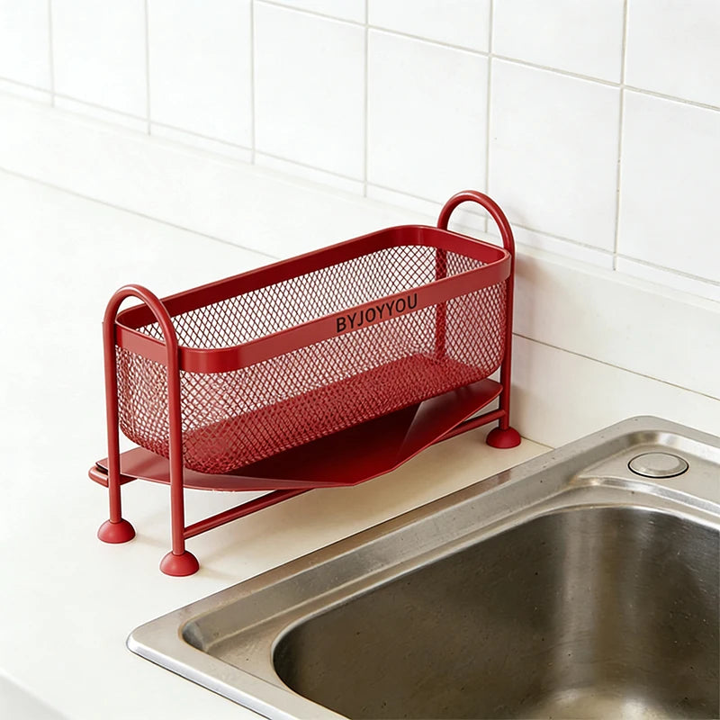 Macaron Kitchen Sink Organizer Rack Narrow Countertop Drain Storage for Sponge Dishcloth Scrubber Steel Ball Soap Holder