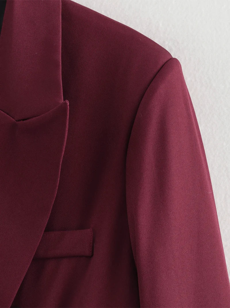 New Burgundy Blazer Women Autumn Winter Vintage Double Breasted Suit Jacket for Woman Fashion Streetwear Classic Blazers Coat